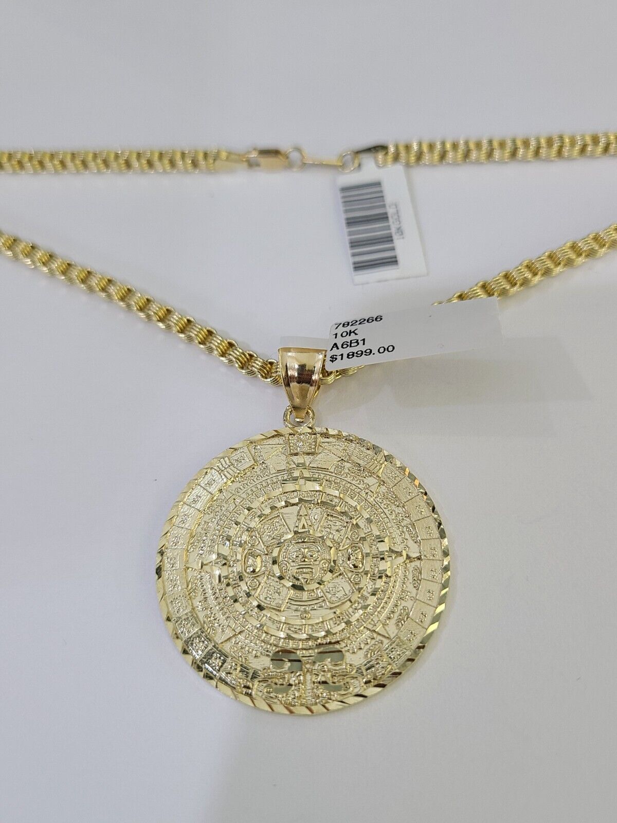 10k Gold Byzantine Necklace Mayan Calendar Charm 18 - 26 inches 3mm SET Chain - GoldenlinQ